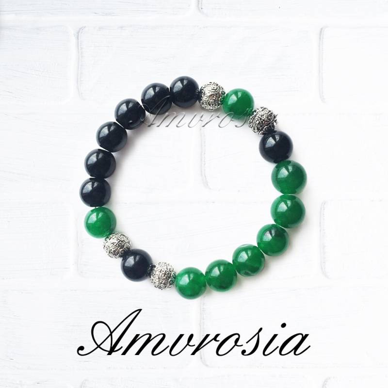 Grüner Achat Und Schwarzer Onyx Armband - Stein Energie Unisex Chakra Yoga von AmvrosiaDesign