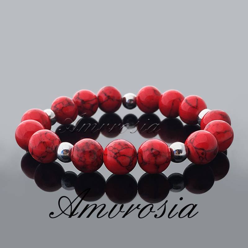 Howlite Armband, Armband Mit Roten Steinen, Edelstein Energie Geschenkidee Für Valentinstag von AmvrosiaDesign