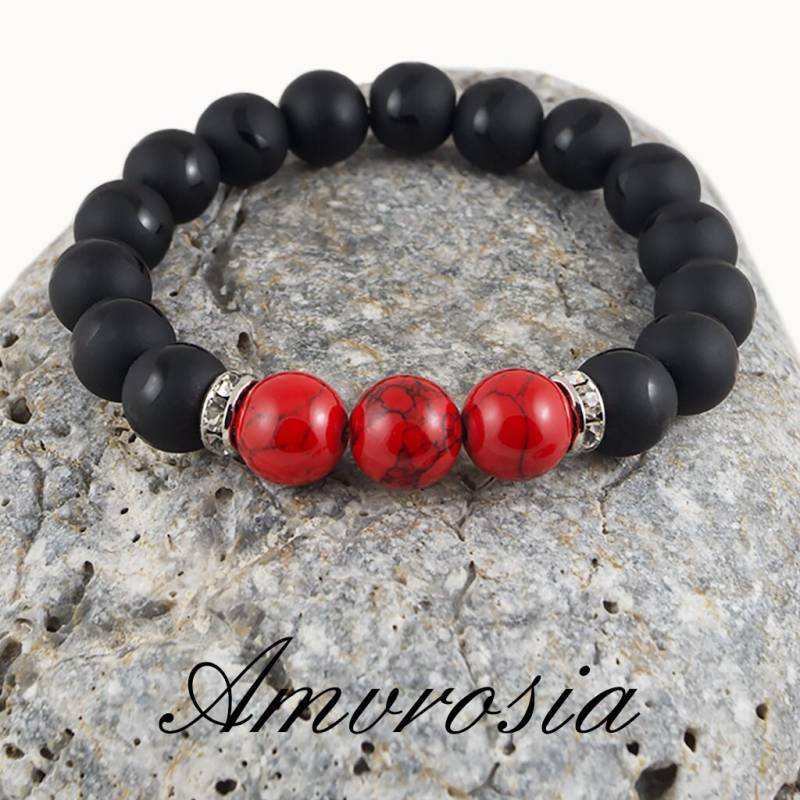 Howlith Armband, Armband Mit Steinen, Und Onyx Schwarzes Edelstein Geschenkidee Zum Valentinstag von AmvrosiaDesign