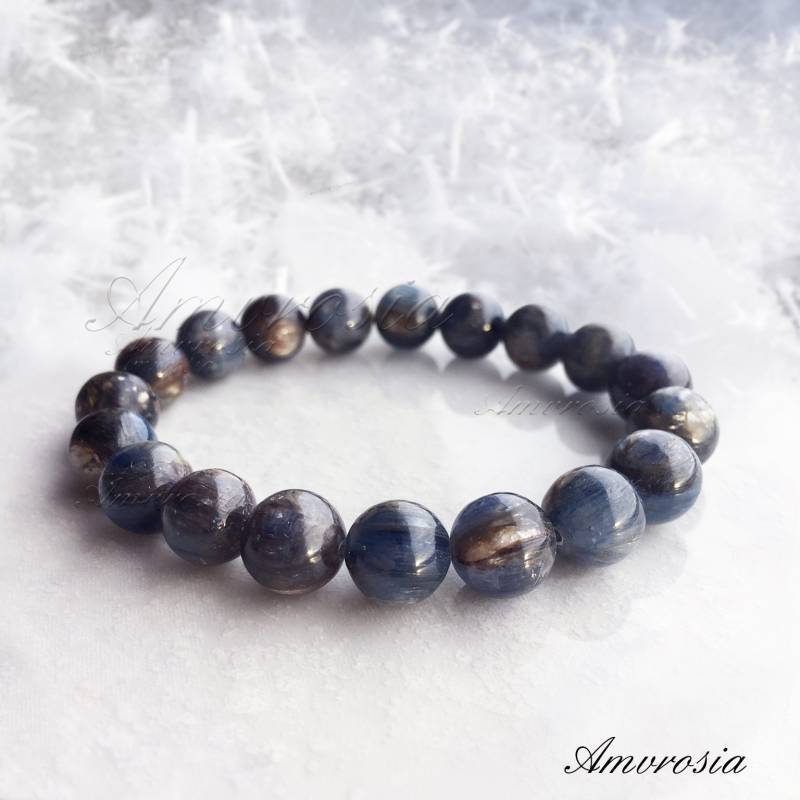 Kyanit Armband - 10 Mm Blau Grün Natürliches Stein Seltenes Perlen Edelstein Kristall Valentinstag von AmvrosiaDesign