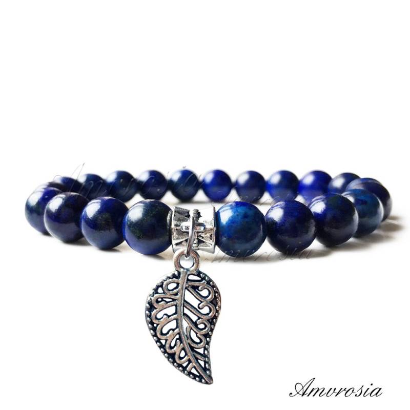 Lapislazuli Armband - Blatt Bettelarmband Blaues Edelstein Perlenarmband Stein von AmvrosiaDesign