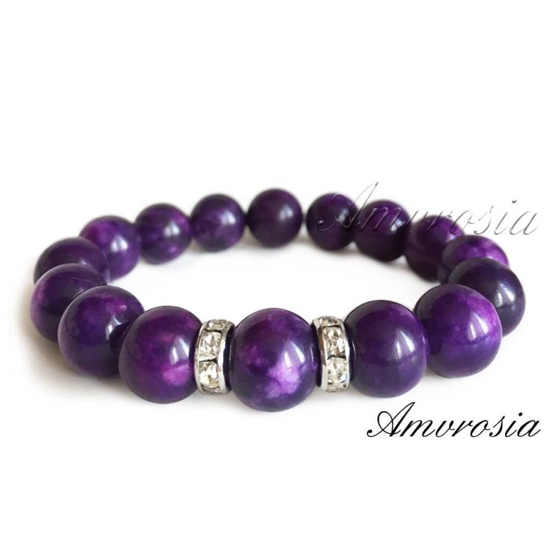 Lila Jade Armband - Edelstein Perlen Stein Chakra Energie Geburtsstein Muttertag von AmvrosiaDesign