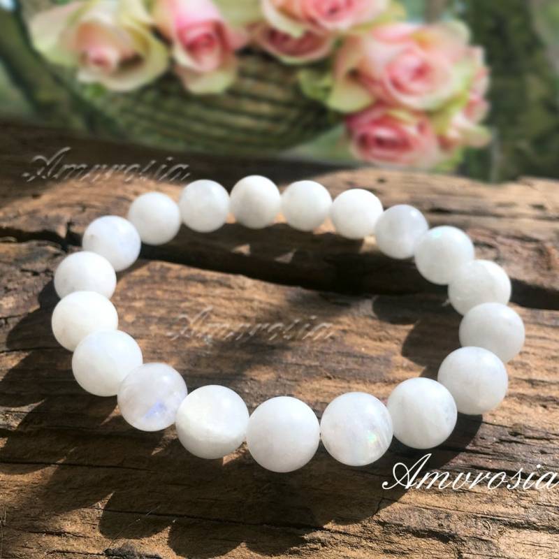 Mondstein Armband - Echtes Aaa Regenbogen Perlen Edelstein Naturstein Weißes Fruchtbarkeit von AmvrosiaDesign