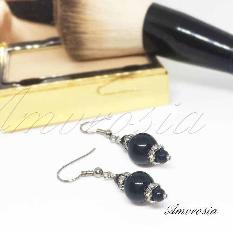 Onyx Ohrringe - Schwarz Aaa Grade Echte Perlen Und Strass Boho Schmuck Tropfen Geburtsstein von AmvrosiaDesign