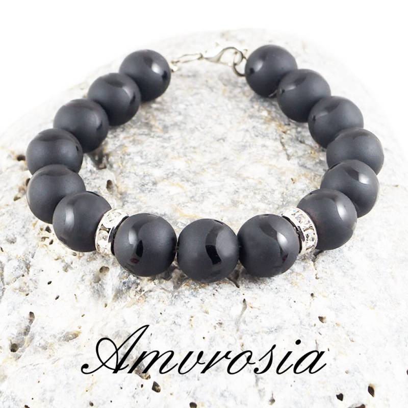 Schwarzer Onyx Armband, Armband Mit Bemalten Onyx, Schwarzen Edelsteinen, Energie Natursteinen, Geschenk Für von AmvrosiaDesign