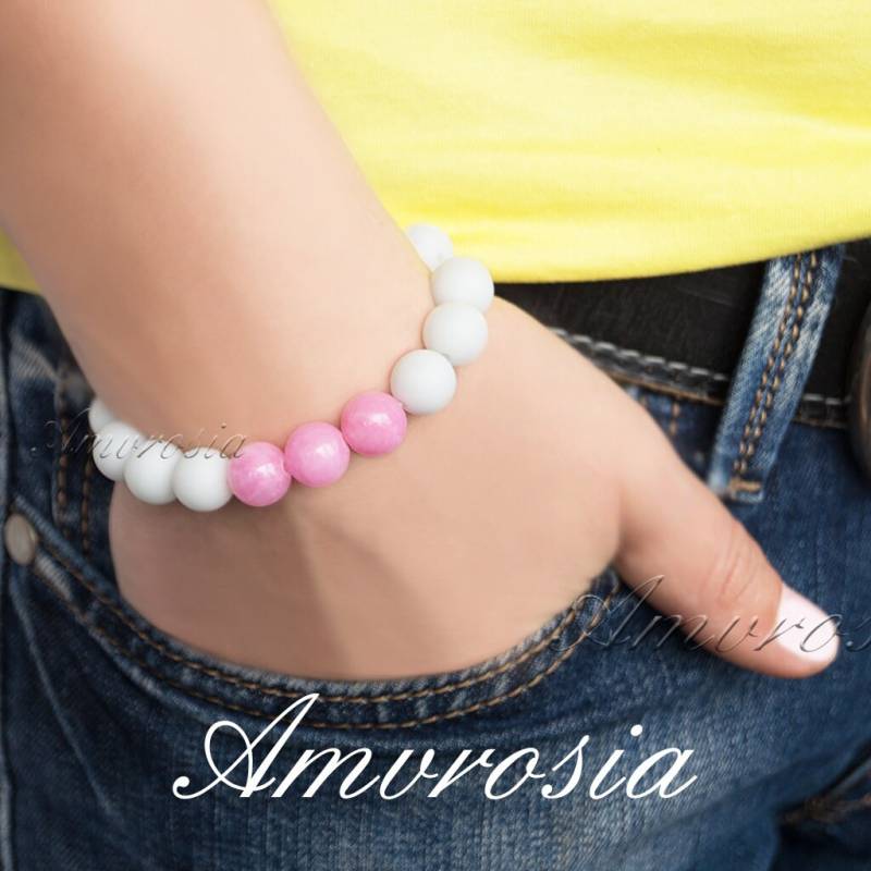 Weißer Quarz Und Rosa Jadeit Armband, Perlen Edelstein Energie Kristallarmband von AmvrosiaDesign
