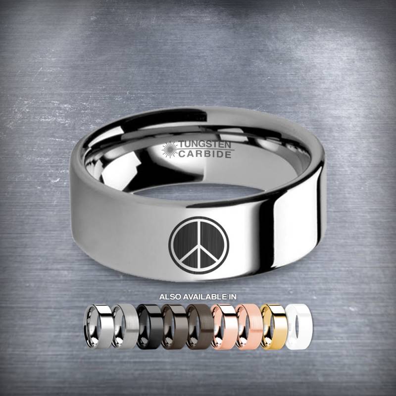 Peace Sign Laser Graviert Hartmetall Ehering von AmwalDesign