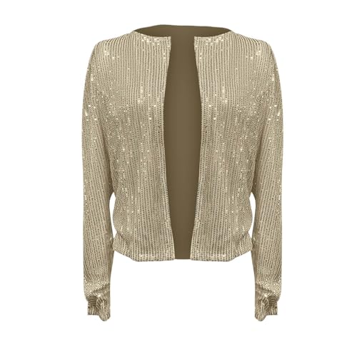 Amxleh Damen Blazer Glitzer Jacke Pailletten Strickjacke Kurz Offene Cardigan Langarm Bolero Dünne Elegant Hakenverschluss Jacke Bolerojacke Elegant Festliche Party Fasching Karneval Kostüm von Amxleh