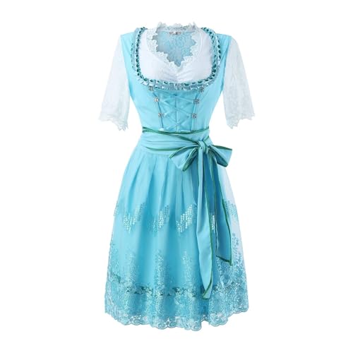 Amxleh Damen Dirndl Langes Trachtenkleid Trachtenmode Trachtenrock Kleid Klassische Vintage Dirndlschürze Trachtenkleid für Mädchen Karneval Oktoberfest Outfit Spitzenschürze Elegant Dirndlkleid von Amxleh