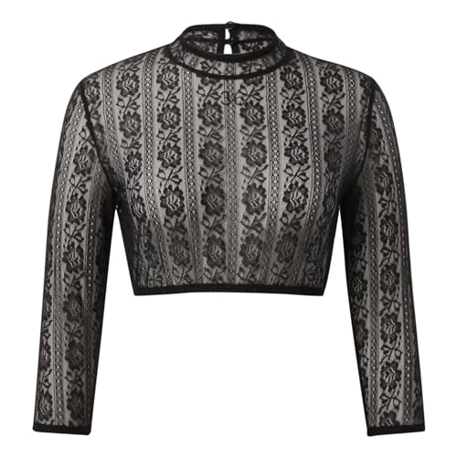 Amxleh Damen Dirndlbluse Schwarz Dirndl Blusen Spitze Trachtenbluse Blumen Bluse Schwarz Elegante Halbarm Bluse Oktoberfest Kostüm Elegant Spitzenbluse Damen Hochgeschlossen Kurzarm von Amxleh
