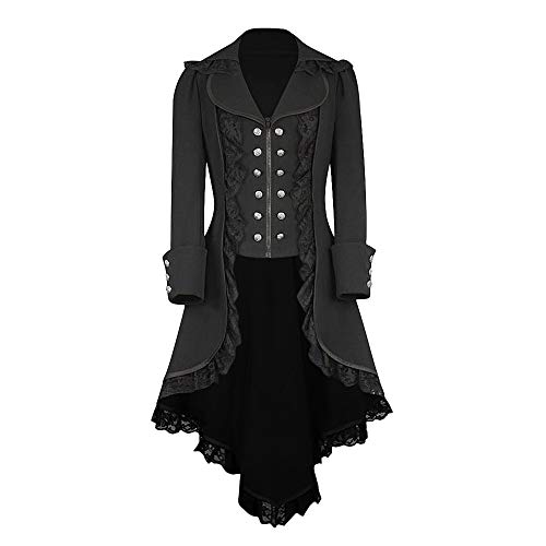Amxleh Damen Halloween Kostüm Steampunk Jacke Damen Gothic Mantel Damen Mittelalter Kleidung Vintage Gehrock Mäntel Viktorianischer Trenchcoat Karneval Cosplay Uniform Langärm Unregelmäßiger von Amxleh