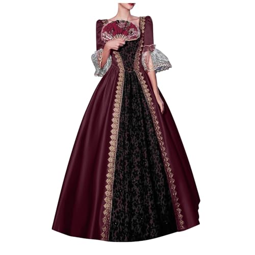 Amxleh Damen Mittelalter Kleid Rokoko Barock Trompetenärmel Schleife Knielang Kostüm Prinzessin Kleider Vintage Gothic Renaissance Viktorianisches Kleidung Mittelalter Elegant Retro Cosplay Kostüm von Amxleh