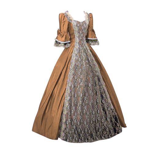Amxleh Damen Mittelalter Kleid Rokoko Barock Trompetenärmel Schleife Knielang Kostüm Prinzessin Kleider Vintage Gothic Renaissance Viktorianisches Kleidung Mittelalter Elegant Retro Cosplay Kostüm von Amxleh