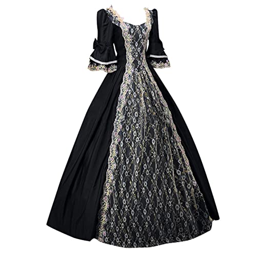Amxleh Damen Mittelalter Kleid Rokoko Barock Trompetenärmel Schleife Knielang Kostüm Prinzessin Kleider Vintage Gothic Renaissance Viktorianisches Kleidung Mittelalter Elegant Retro Cosplay Kostüm von Amxleh