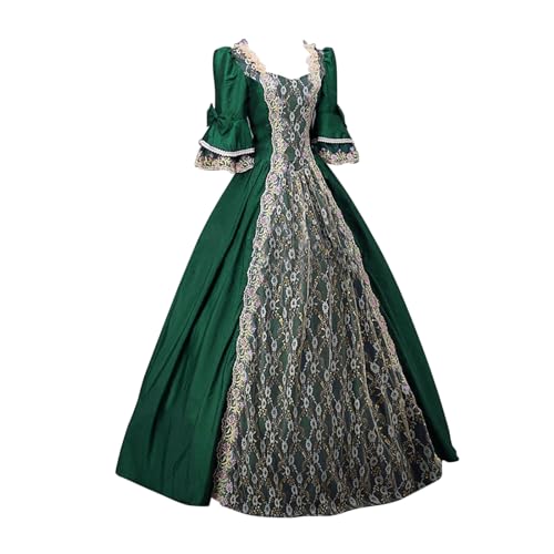 Amxleh Damen Mittelalter Renaissance Prinzessin Kleider Barock Rokoko Lolita Viktorianisches Kostüm A-Linie Maxi Cocktail Party Kleid mit Schmetterlingsärmeln und hoher Taille in Grün, Größe M von Amxleh