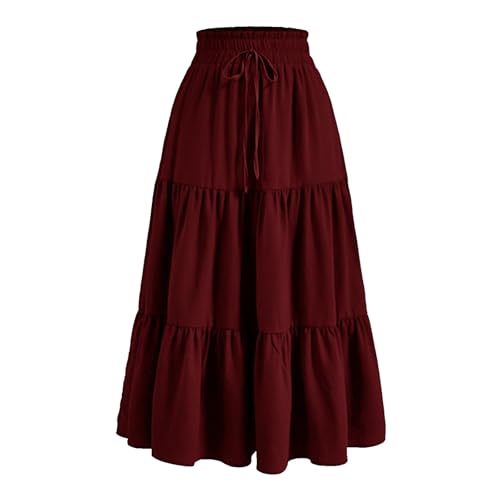 Amxleh Damen Mittelalter Rock Elastische Hohe Taille Maxirock Langer A-Linie Elegant Casual Rock Bohemian-Rock in A-Linie von Amxleh