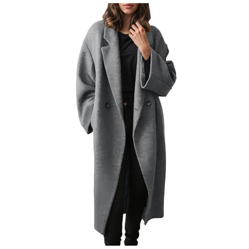 Amxleh Damen Wintermantel Wollmantel Gefüttert Mit Reverskragen Winterjacke Zweireihiger Mantel Knielang Trenchcoat Lang Jacke Outwear von Amxleh