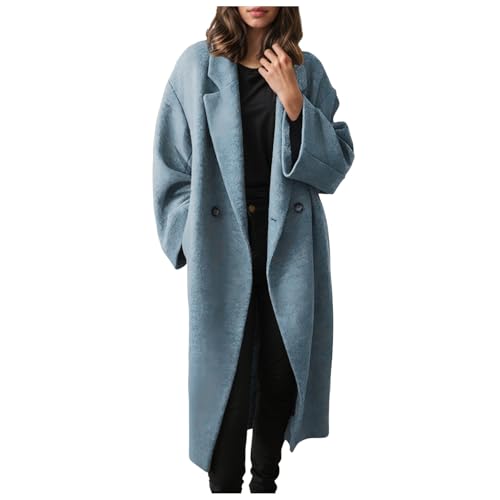 Amxleh Damen Wintermantel Wollmantel Winterjacke Gefüttert mit Reverskragen Damen Bekleidung Wollmantel Damen Mantel Wintercoat Revers Zweireihiger Mantel Knielang Trenchcoat Winter Lang Jacke Outwear von Amxleh