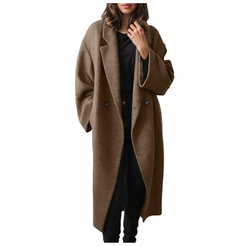 Amxleh Damen Wintermantel Wollmantel Winterjacke Gefüttert mit Reverskragen Damen Bekleidung Wollmantel Damen Mantel Wintercoat Revers Zweireihiger Mantel Knielang Trenchcoat Winter Lang Jacke Outwear von Amxleh