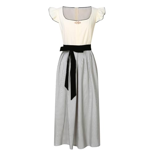 Amxleh Dirndl Damen Midi Trachtenkleid Trachtenmode Trachtenrock Kleid inkl. Dirndlbluse Dirndlschürze 3 teilig für Oktoberfest Besondere Anlässe Grün/Grau/Rosa Dirndl für Damen enthält Bluse von Amxleh