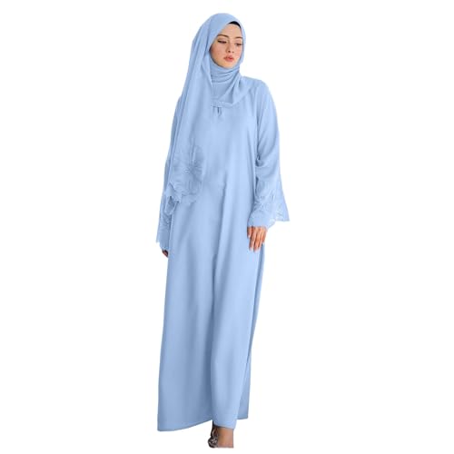 Amxleh Frauen Muslimisches Gebet Chiffon Offenes Kleid Abaya Dubai Türkei Islam Kaftan Islamischer Ramadan Eid Mubarak Frauen Robe mit Hijab Naher Osten Dubai Gebetskleidung Mit Hijab Kleider von Amxleh