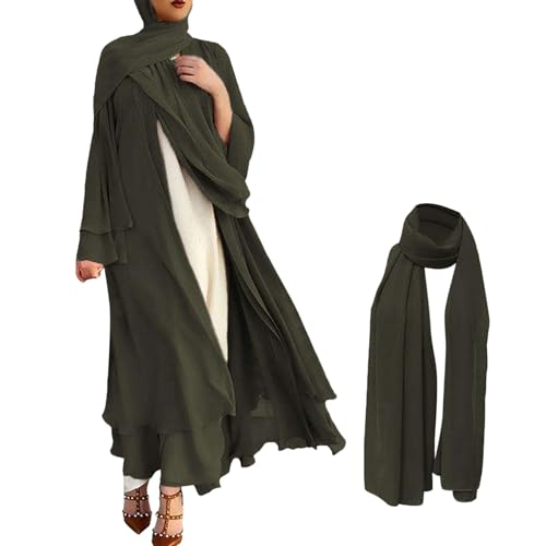 Amxleh Frauen Muslimisches Gebet Chiffon Offenes Kleid Abaya Dubai Türkei Islam Kaftan Islamischer Ramadan Eid Mubarak Frauen Robe mit Hijab Naher Osten Dubai Gebetskleidung Mit Hijab Kleider von Amxleh