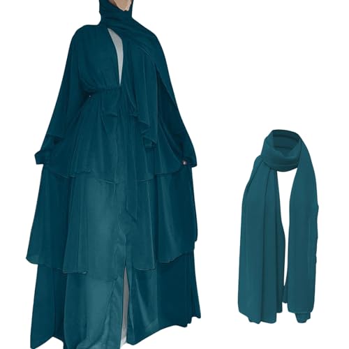 Amxleh Frauen Muslimisches Gebet Chiffon Offenes Kleid Abaya Dubai Türkei Islam Kaftan Islamischer Ramadan Eid Mubarak Robe mit Hijab Naher Osten Gebetskleidung Mit Kleider Grün von Amxleh