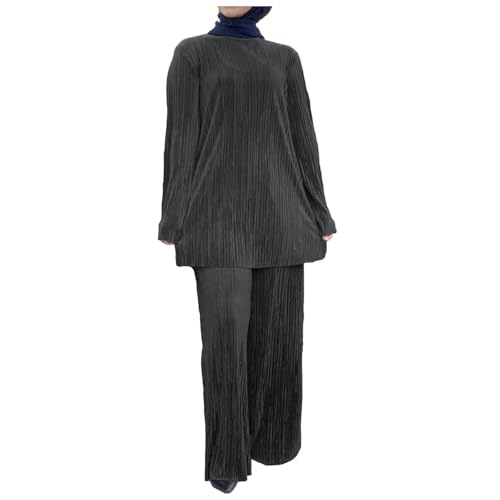 Amxleh Gebetskleidung Damen Muslimische Kleider 2 Teiler Langärmeliges Top + Lang Hose Ramadan Outfit Elegant Einfarbig Zweiteilige Sets Naher Osten Türkei Dubai Arabisch Abaya Anzug Gebet Outfits von Amxleh
