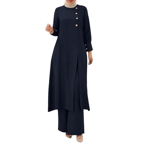 Gebetskleidung Damen Muslimische Kleider 2 Teiler Langärmeliges Top + Lang Hose Ramadan Outfit Elegant Einfarbig Zweiteilige Sets Naher Osten Türkei Dubai Arabisch Abaya Anzug Gebet Outfits von Amxleh