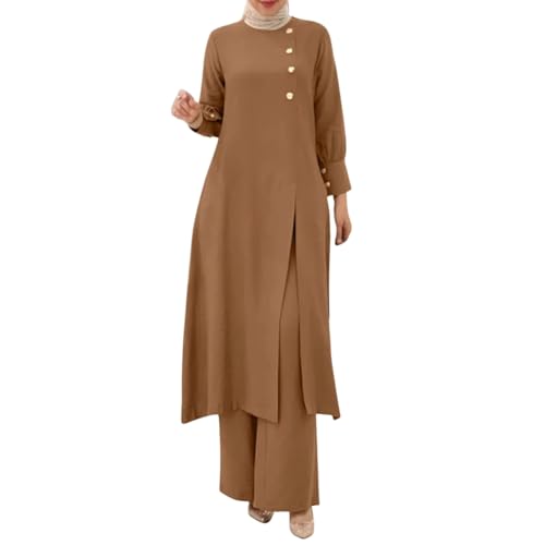Amxleh Gebetskleidung Damen Muslimische Kleider 2 Teiler Langärmeliges Top + Lang Hose Ramadan Outfit Elegant Einfarbig Zweiteilige Sets Naher Osten Türkei Dubai Arabisch Abaya Anzug Gebet Outfits von Amxleh