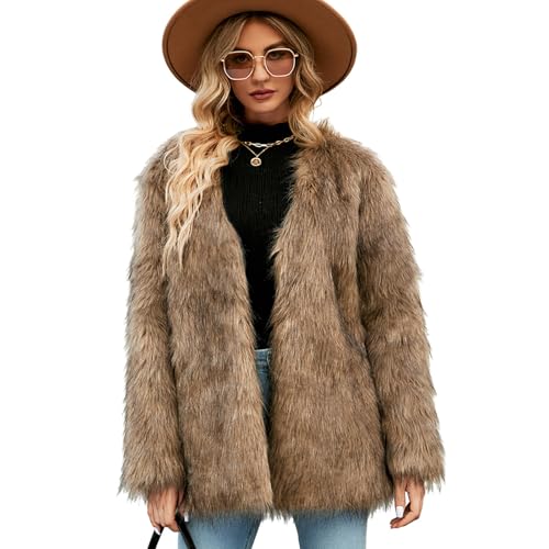 Amxleh Große Größen Pelzmantel Damen Modische Einfarbig Kunstpelze Jacke Kunstfell Mantel Fellmantel Dicke Warme Winterjacke Winter Pelzjacke Langarm Wintermantel Felljacke Plüschjacke Übergangsjacke von Amxleh
