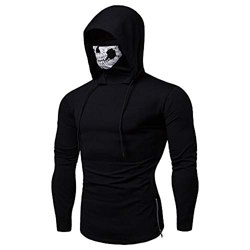 Amxleh Halloween Hoodie Herren,Herren Cyberpunk Ninja Hoodie Totenköpfe Maske Hoodie Hoodie Cyberpunk Tactical Herren Schwarz Urban Hip Hop Japanisches Sweatshirt Halloween Cosplay Kostüm von Amxleh