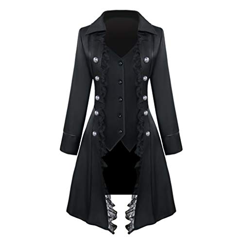 Amxleh Halloween Kleid Kostüm Damen Damen Steampunk Vintage Frack Jacke Gothic Kleidung Viktorianischer Gehrock Lang Mantel Renaissance Mittelalter Cosplay Uniform Halloween Kostüm Schwarz von Amxleh