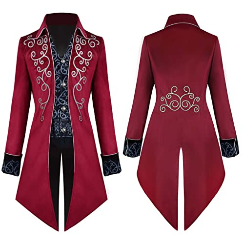 Amxleh Halloween Kostüm Herren Renaissance Kostüm Herren Steampunk Jacke Große Größe Halloween Cosplay Kostüm Karneval Kostüm Mantel Retro Gothic für Herren Uniform Stehkragen Bedruckt Modisch von Amxleh