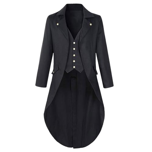 Amxleh Halloween Kostüm Herren Steampunk Mantel Vintage Viktorianischen Gothic Frack Renaissance Mittelalter Jacke Halloween Cosplay Kostüm Karneval Kostüm Traditionelles Gothic Mantel von Amxleh