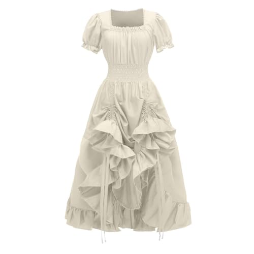 Amxleh Halloween kleid Kostüm Damen,Gothic Kleidung Damen, Damen Steampunk Gothic Viktorianisches Rüschen kurze Ärmel Kleid Ballkleider Fasching Maskerade Karneval Halloween Cosplay Kostüm Festival von Amxleh