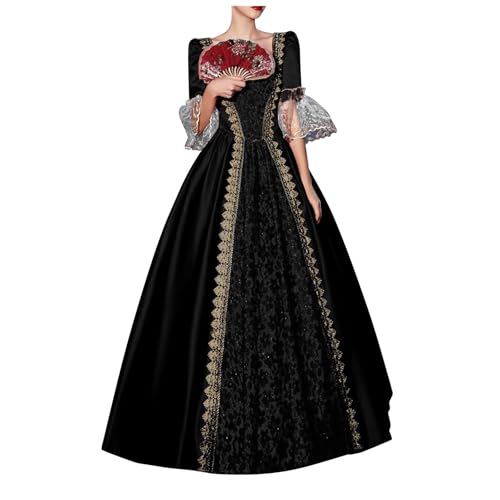 Amxleh Mittelalter Kleidung Damen Renaissance Prinzessin Kleider Barock Rokoko Lolita Viktorianisches Königin Maxi Elegant Abendkleider Cocktailkleid Party A-Linie Kleid von Amxleh