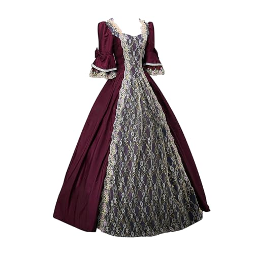 Amxleh Mittelalter Kleidung Damen Renaissance Prinzessin Kleider Barock Rokoko Kleidung Lolita Kleidung Viktorianisches Königin Maxi Kleider Elegant Abendkleider Cocktailkleid Party A-Linie Kleid von Amxleh