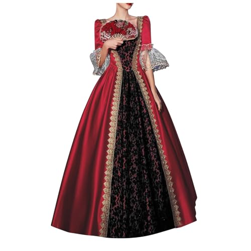 Amxleh Mittelalter Kleidung Damen Renaissance Prinzessin Kleider Barock Rokoko Lolita Viktorianisches Königin Maxi Elegant Abendkleider Cocktailkleid Party A-Linie Kleid von Amxleh