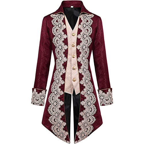 Amxleh Mittelalter Kleidung Herren Steampunk Jacke Gothic Frack Mantel Renaissance Retro viktorianische Hof Stickerei Herren Steampunk Mittelalter Smoking Gothic Viktorianischer Gehrock Uniform von Amxleh