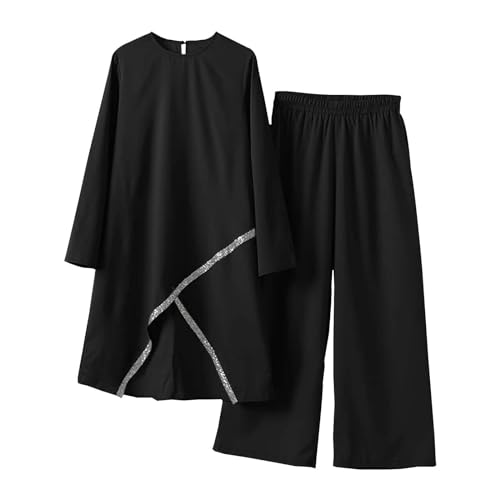 Amxleh Muslimische Kleider Damen 2 Teiler Langärmeliges Top + Lang Hose Ramadan Outfit Muslimisch Einfarbig Zweiteilige Sets Gebetskleidung Naher Osten Türkei Dubai Arabisch Abaya Anzug Gebet Outfits von Amxleh