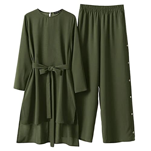 Amxleh Muslimische Kleider Damen 2 Teiler Langärmeliges Top + Lang Hose Ramadan Outfit Muslimisch Einfarbig Zweiteilige Sets Gebetskleidung Naher Osten Türkei Dubai Arabisch Abaya Anzug Gebet Outfits von Amxleh