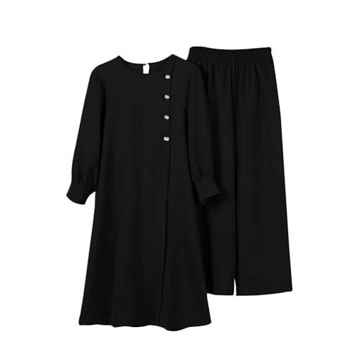 Amxleh Muslimische Kleider Damen 2 Teiler Langärmeliges Top + Lang Hose Ramadan Outfit Muslimisch Einfarbig Zweiteilige Sets Gebetskleidung Naher Osten Türkei Dubai Arabisch Abaya Anzug Gebet Outfits von Amxleh