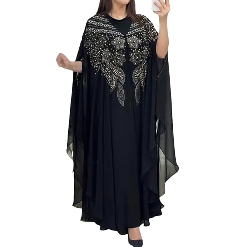 Amxleh Muslimische Kleider Damen 2 Teiler Marokkanischer Kaftan Vintage Lang Dubai Kaftan Abayas Arabisches Abendkleid Partykleid Hochzeit Langarm Elegant Vintage Maxikleid Gebetskleidung Outfit von Amxleh
