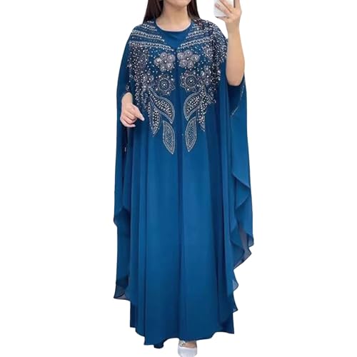 Amxleh Muslimische Kleider Damen 2 Teiler Marokkanischer Kaftan Vintage Lang Dubai Kaftan Abayas Arabisches Abendkleid Partykleid Hochzeit Langarm Elegant Vintage Maxikleid Gebetskleidung Outfit von Amxleh