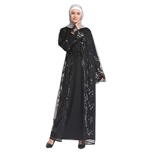 Amxleh Muslimisches Kleid Damen V-Ausschnitt Blumen Stickerei Lang Abendkleid Elegant Kaftan Traditioneller Gebetskleidung Outfit Arabisch Gebetskleid Heißgeprägtes, Modisches, Langärmeliges Kleider von Amxleh