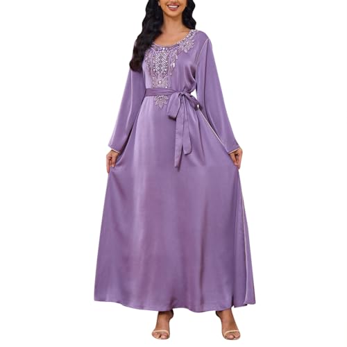 Amxleh Muslimisches Kleid Damen V-Ausschnitt Blumen Stickerei Lang Abendkleid Elegant Kaftan Traditioneller Gebetskleidung Outfit Arabisch Gebetskleid Heißgeprägtes, Modisches, Langärmeliges Kleider von Amxleh