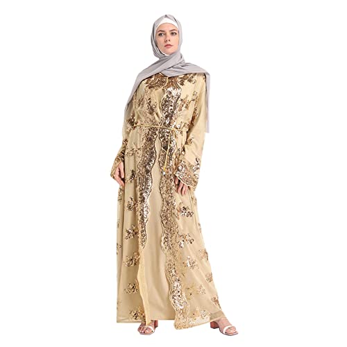 Amxleh Muslimisches Kleid Damen V-Ausschnitt Blumen Stickerei Lang Abendkleid Elegant Kaftan Traditioneller Gebetskleidung Outfit Arabisch Gebetskleid Heißgeprägtes, Modisches, Langärmeliges Kleider von Amxleh