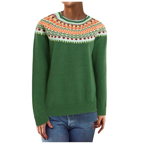 Amxleh Norweger Pullover Damen Original Weihnachten Pullover Winter Kaschmir Pullis Langarm Oberteile Elegant Rundhals Casual Warm Winterpullover Weihnachtspullover Strickpullover Jumpers Colorblock von Amxleh