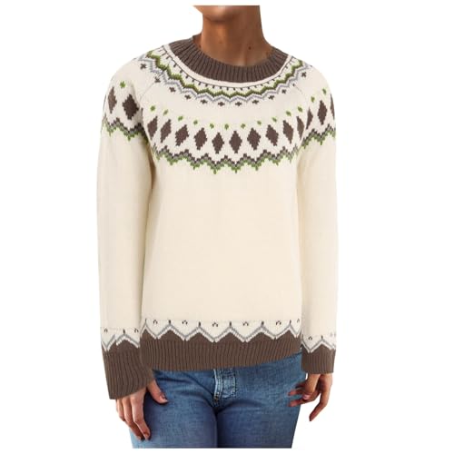 Amxleh Norweger Pullover Damen Original Weihnachten Pullover Winter Kaschmir Pullis Langarm Oberteile Elegant Rundhals Casual Warm Winterpullover Weihnachtspullover Strickpullover Jumpers Colorblock von Amxleh